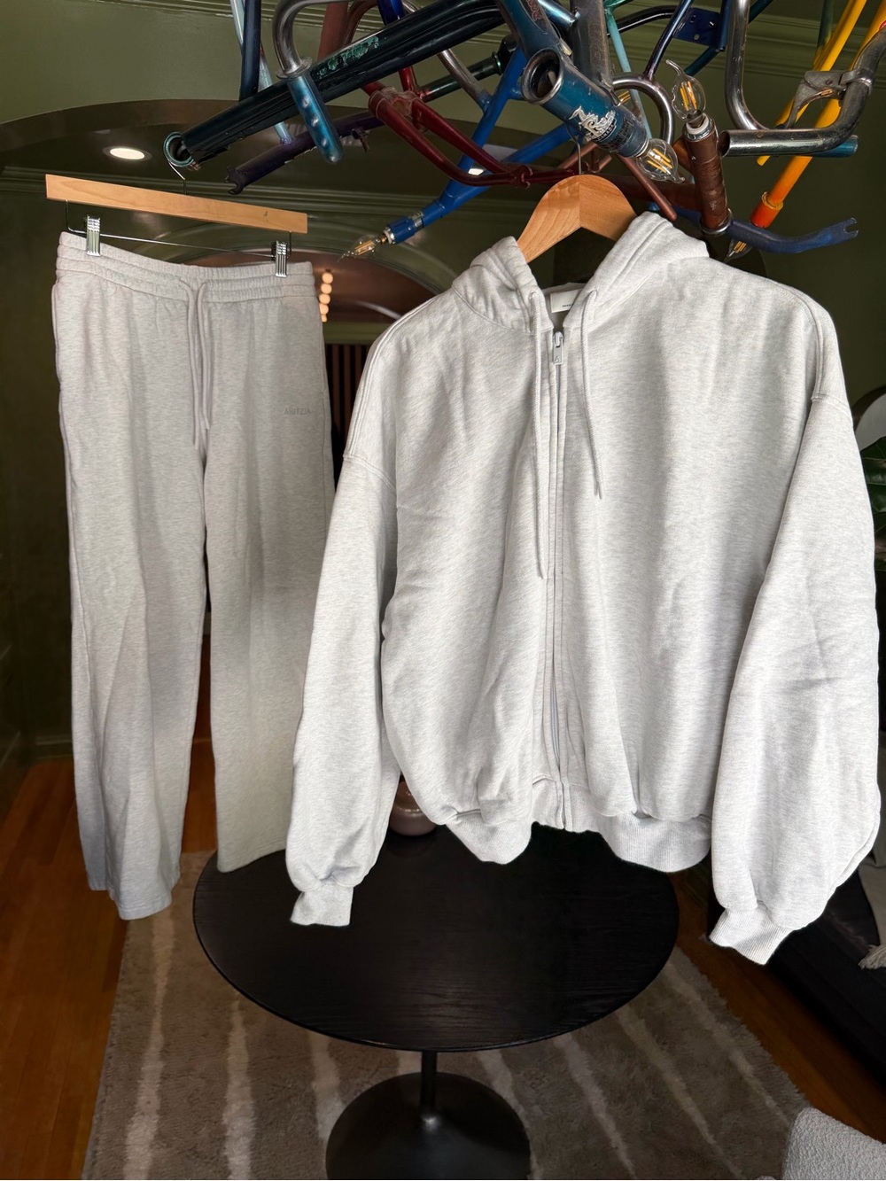 Aritzia Light Gray Zip-Up Hoodie & Sweatpants